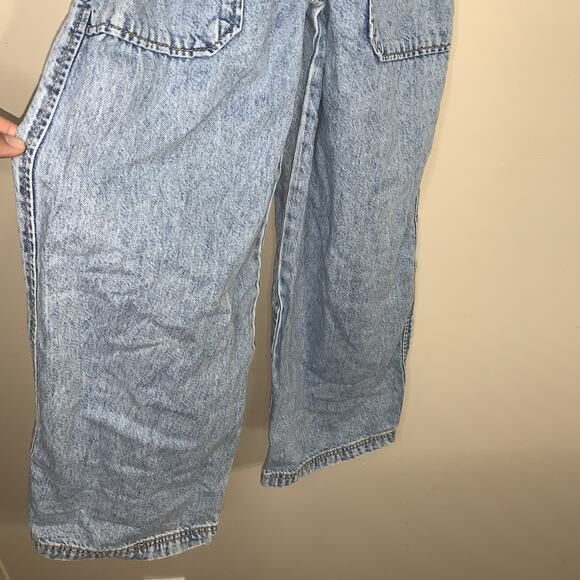 Zara Girls Denim Dungaree Jumpsuit Wide Leg Pockets Open Back Size 9 - Picture 3 of 12